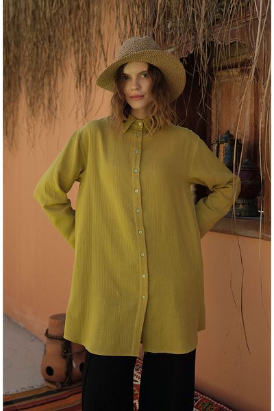Fatma Atasoy Cămașă Basic Oil Green Muslin