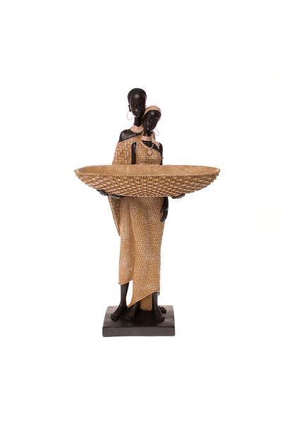 Ella Home Italia Statueta African Couple, Rasina, Negru, 37 Cm