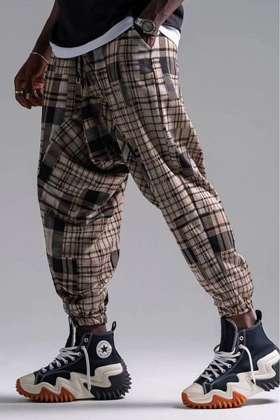 Superbluemexico Men's Patterned Yellow Jogger Baggy Trousers