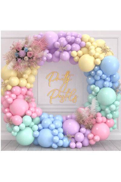 Baloniva Makaron Soft Renkler Balon Çemberi Balon Zinciri Doğum Günü Süslemesi 125 Adet Balon