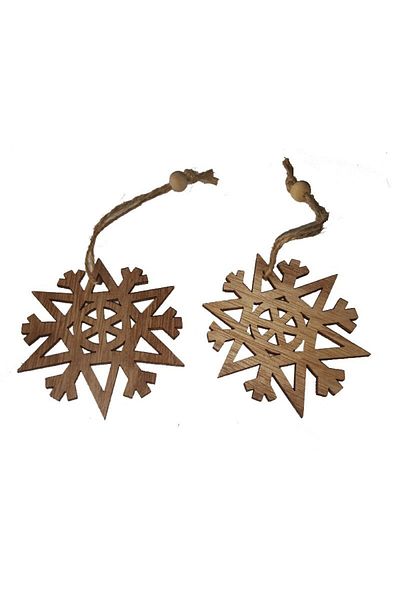Pandoli Ornament din lemn natural cu fulg de zăpadă figurat 2 buc