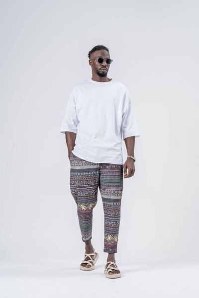 SUPERBLUE Men's Patterned Casual Loose Gray Jogger Baguette Trousers