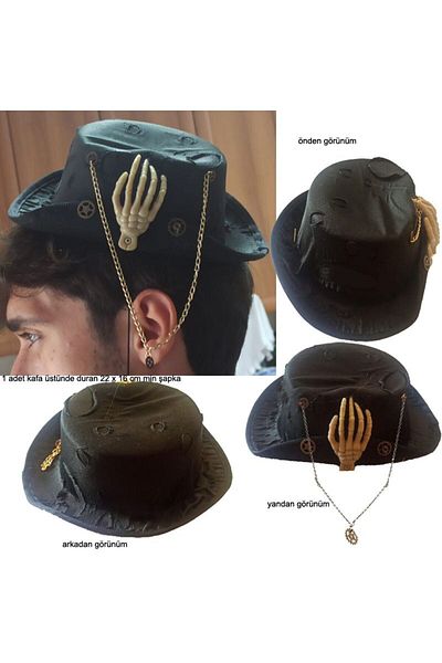 partidolu Punk Goth Steampunk Felt - Μαύρο καπέλο Halloween 1 τεμ