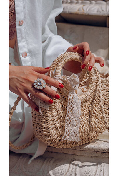WOMANBAG El Yapımı Midi Boy Hasır Çanta ( El Omuz Çantası)