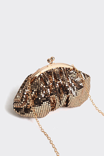 Berlesi Βραδινή τσάντα φορέματος με χρυσή παγιέτα μεταλλική αλυσίδα με κλιπ