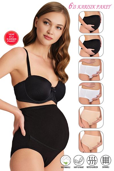 ÖZKAN underwear Özkan 23582 6 Pack Γυναικεία 2 Μαύρα 2 Λευκά 2 Μικτά Χρώματα Βαμβακερή Λύκρα Τζιμπρέ Έγκυος Μητρότητα