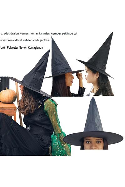 partidolu Halloween Μαύρο Χρώμα Πολυεστέρας Νάιλον Καπέλο Μάγισσας 37x35 εκ. Ενήλικες 1 τεμ.