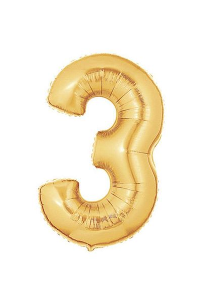 Pandoli 90 Cm Gold Color Number Foil Balloon Number 3 with Batch