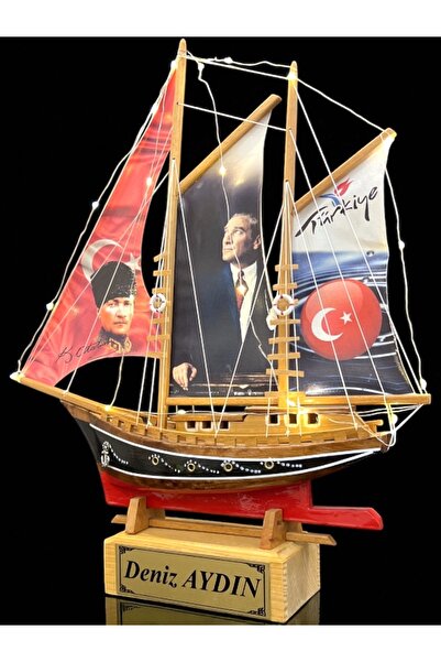 MEGA KANYON Kişiye Özel Isimli Tasarım Atatürk Temalı Ahşap Gemi Maketi, El Y...