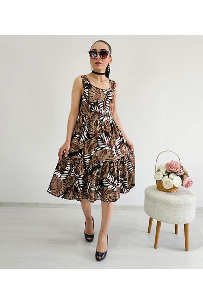 6 butik altı üstü butik Φόρεμα με φλουριά καφέ
