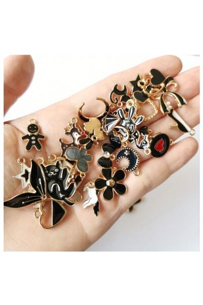 orco ( 30 X ADET ) 1 SET BLACK ENAMEL EVERYDAY MODEL 16 KOLYE UCU & KÜPE & BİLEKLİK AKSESUARLARI