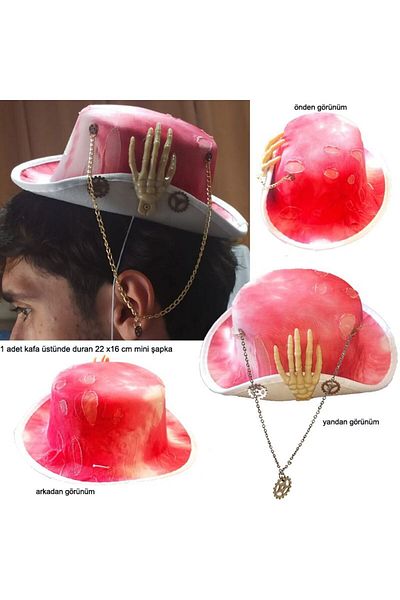 partidolu Σκελετός Fifty Punk Goth Steampunk Felt Καπέλο Halloween Λευκό Κόκκινο Χρώμα Μοτίβο αίματος 1 τεμ.