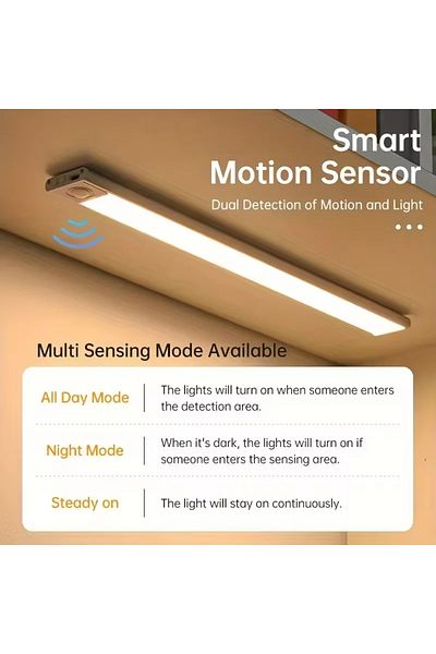 OEM Bandă LED cu senzor de mișcare, reîncărcabilă, lumină caldă/rece/neutră, montare magnetică, 40 cm