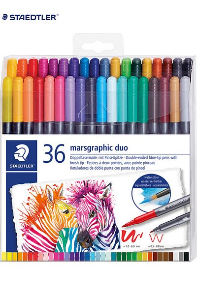 Staedtler مجموعة أقلام MarsGraphic Duo مكونة من 36 قلمًا ذو رأس مزدوج وفرشاة / TB36