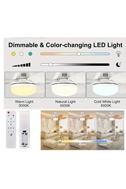 Goes Fan Light 6 Kanat 52 Cm Çapında Tavan Vantilatörlü Led Ampul, Kumandalı
