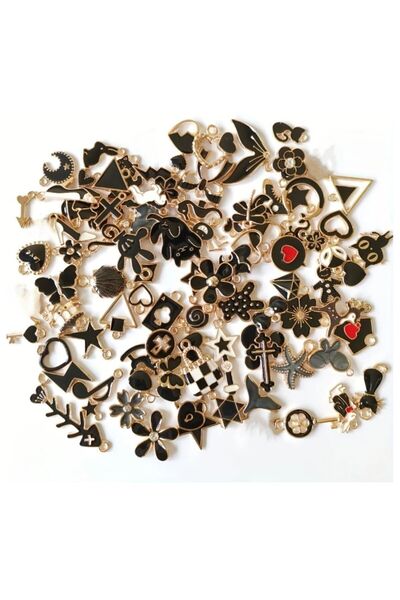 orco ( 30 X ADET ) 1 SET BLACK ENAMEL EVERYDAY MODEL 16 KOLYE UCU & KÜPE & BİLEKLİK AKSESUARLARI