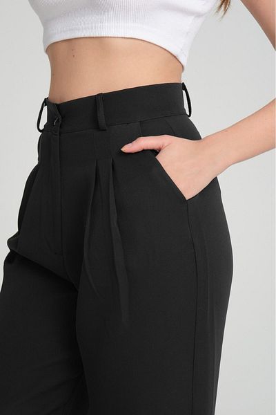 H&A İSTANBUL Palazzo Fabric Black Pleated Trousers