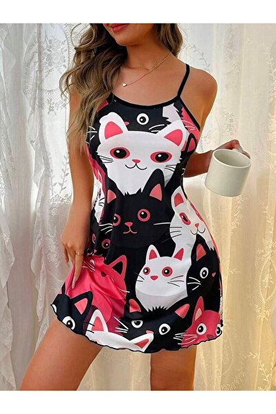 GAZANİGA Women's Strappy Patterned Printed Nightgown Beay