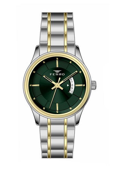 FERRO Fl21464A-D6 Quartz Steel Gold/Gray Green Dial 31 mm Women's Wristwatch (with Bracelet Gift)