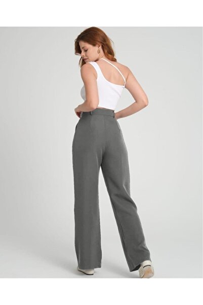 H&A İSTANBUL Antrasit Pileli Kumaş Palazzo Pantolon