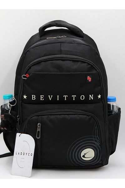 LaddyCo Multi-Compartment Special Water Repellent Fabric Modern School Bag Black School Backpack 34400