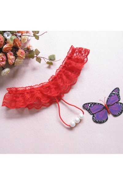 QGC Sexy Lace Thong with Beads, One Size INTL, Red