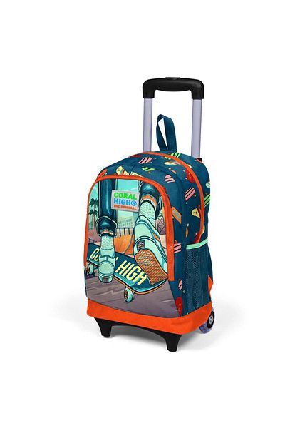 Coral High Kids Civit Neon Orange Skateboard Patterned Three-Compartment School Backpack 23923