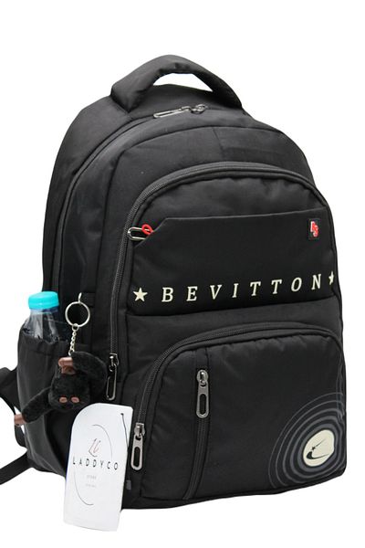LaddyCo Multi-Compartment Special Water Repellent Fabric Modern School Bag Black School Backpack 34400