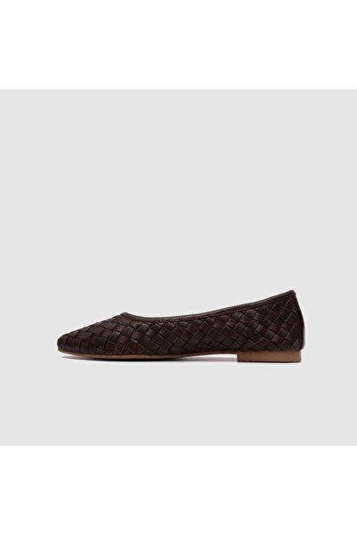 TOGO Kahverengi Hakiki Deri Kadın Örgü Babet [060261]