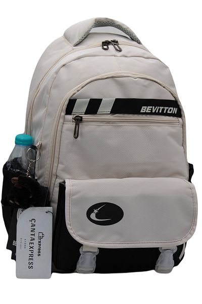 ÇantaExpress Σχολικό σακίδιο πλάτης Bevitton Beige-Black - Υδατοαπωθητικό Ύφασμα 34300