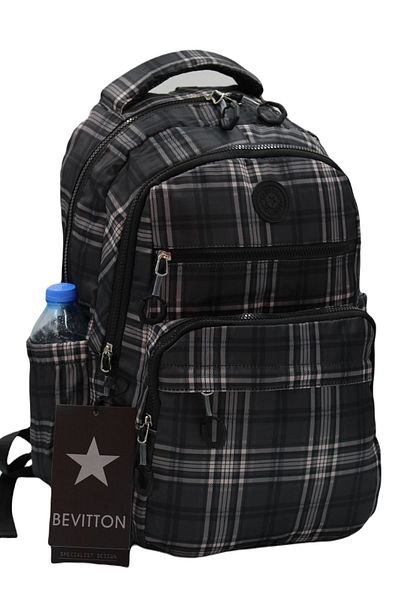 ÇantaExpress School Bag Water Repellent Fabric Black Unisex School Backpack A3113 Plaid