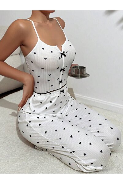 GAZANİGA Γυναικείο Σετ Πιτζάμες Νυχτικό με σχέδιο λευκής λύκρας ΦΙΟΥΝΟΚ