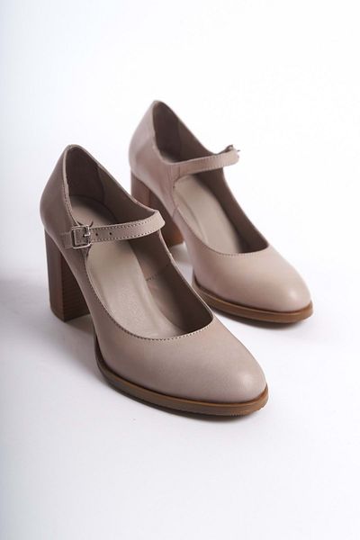 ANALİN SHOES Stone Color Genuine Leather Women's Heeled Shoes - Banded