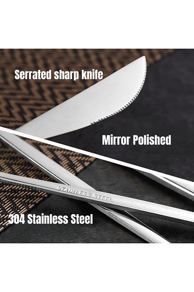 LIXADA 30-Piece Stainless Steel Knife Fork Spoon Full Set Silver for Home Office Restaurant Hotel Silver