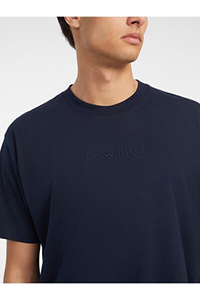 Guess Ανδρικό βαμβακερό μπλουζάκι με λογότυπο GJ SS CN OS – Σκούρο μπλε