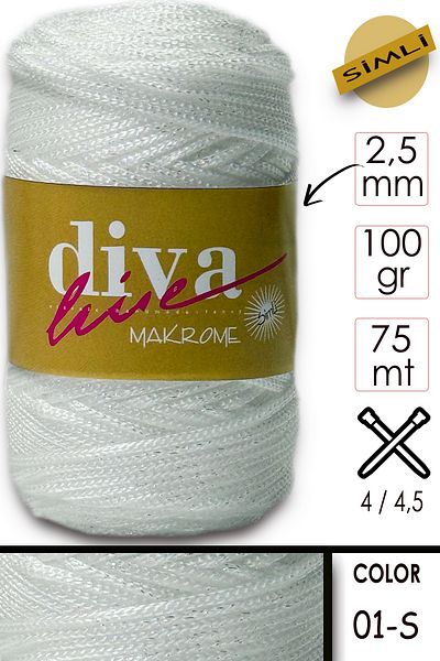 Diva İplik خيط مكرامية ديفا جليتر 01s أبيض أم اللؤلؤ