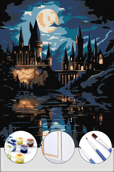 İZSA HOBİ Sayılarla Boyama Hobi Seti 40x50 Çerçeveli Numaralı Tuval Fırça Boy...