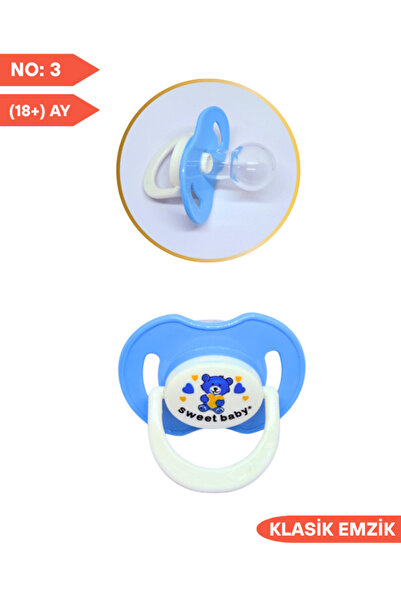SWEET BABY Klasik Silikon Emzik No:3, 18+ Ay Mavi Ayı Desenli Bebek Emziği 1 Adet