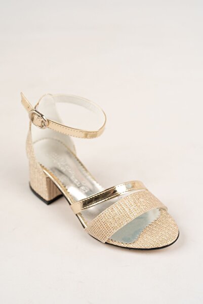 Jomoti صندل بناتي ذهبي بكعب مزدوج