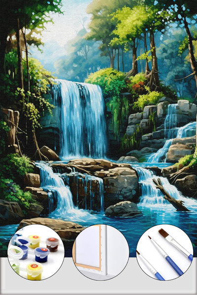 İZSA HOBİ Sayılarla Boyama Hobi Seti 40x50 Çerçeveli Numaralı Tuval Fırça Boy...