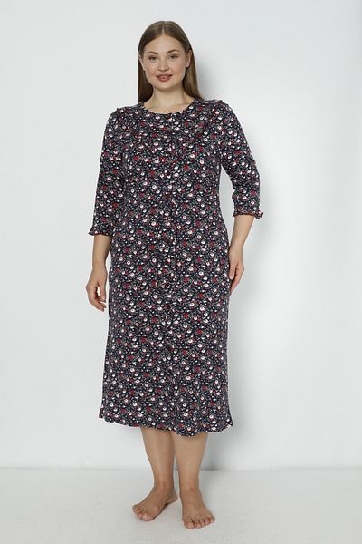 ROMEO LİFE Women's Plus Size Cotton Modal Fabric Button Detailed Patterned Summer Dress 7843