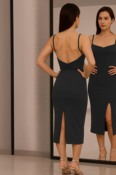 Due Stelle Sırt Büzgü Detaylı Yırtmaçlı Göğüs Pedli Elbise - Tango Dans Parti Elbisesi