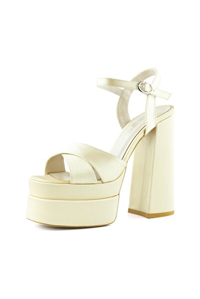 Erkan Saçmacı Whitney Ten Satin Open Front Back Double Platform Strappy Thick Heeled Evening Dress Shoes