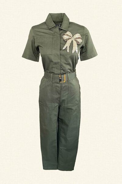 GZ Design Gümüş Fiyonk Işlemeli Yeşil Tulum