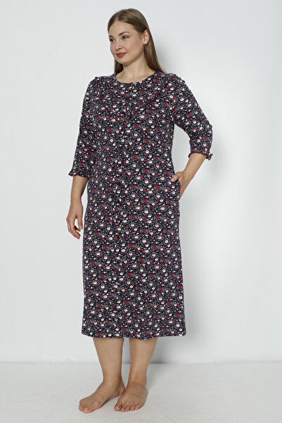 ROMEO LİFE Γυναικείο καλοκαιρινό φόρεμα με μοτίβο με μεγάλο βαμβακερό ύφασμα με λεπτομέρεια 7843