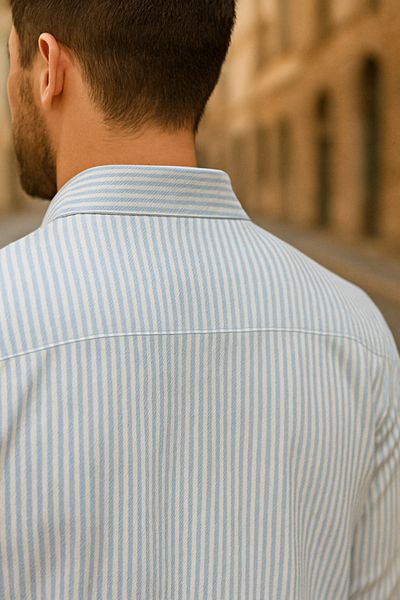 DAMGA JEANS Мъжка лятна риза с дълъг ръкав на райета, свободна, синя