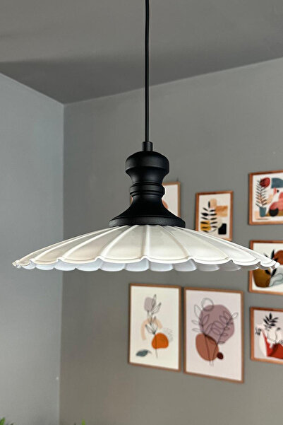 Bamyum Risso Beyaz Metal Büyük Avize Siyah Tokmak Başlık Tekli Rustik Cafe Mu...