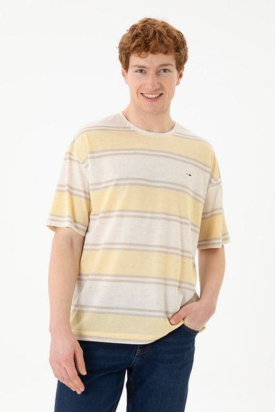 U.S. Polo Assn. US Polo AssnCrew Neck Striped Short Sleeve Saffron Men's 100% Cotton T-Shirt1827784