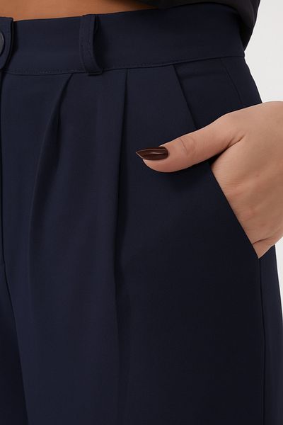 H&A İSTANBUL Women's Pleated Fabric navy blue high waist Palazzo Pants