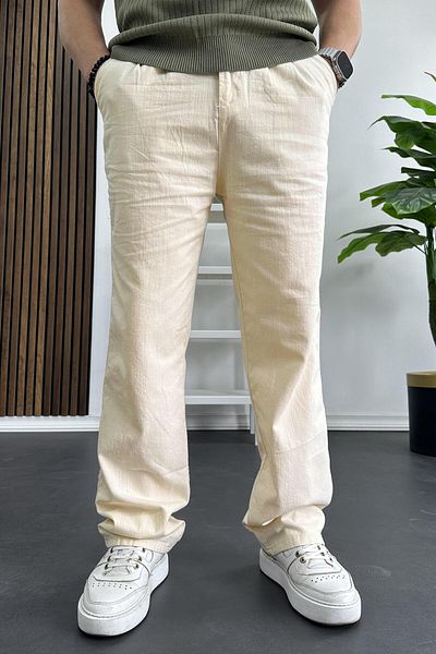 Edwox Men's Easy Nail Linen Trousers Cream Colord266
